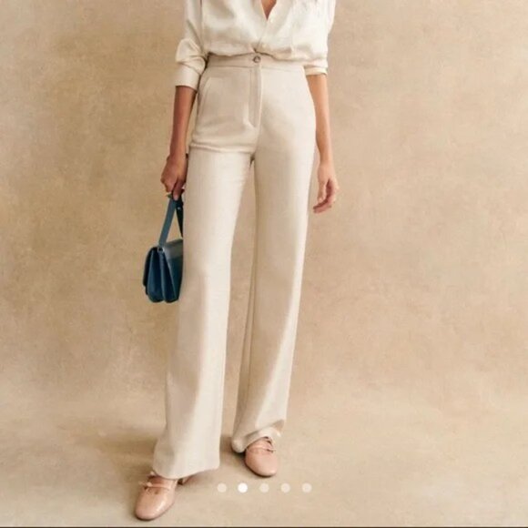 Sezane Martin Wool Trousers - Mottled Ecru - EUC - Picture 1 of 5